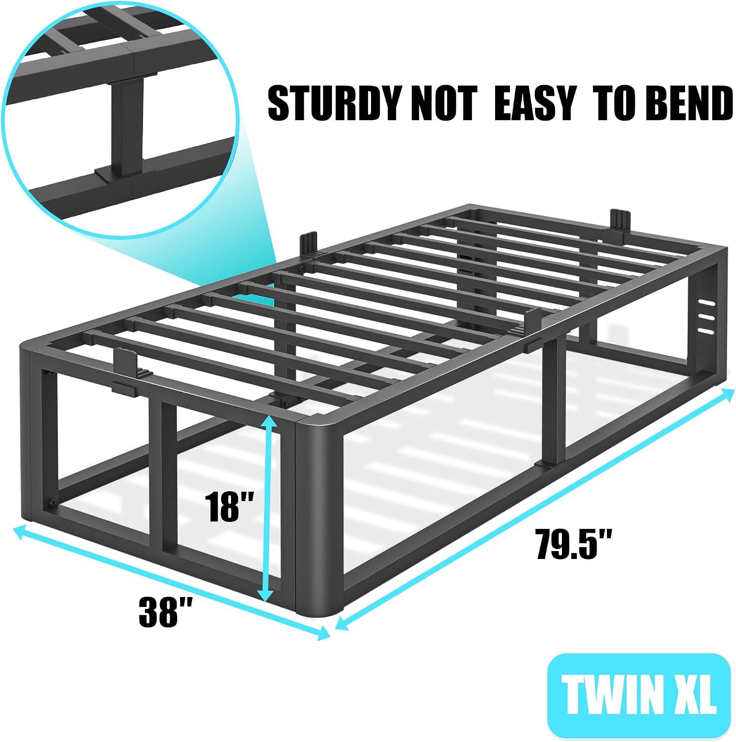 Firpeesy Metal Heavy Duty 18 inch Twin XL Bed Frame with Rounded Corner and Headboard Hole Mattress Retainers 3500 LBS No Box Spring Needed Platform Noise Free Easy Assembly