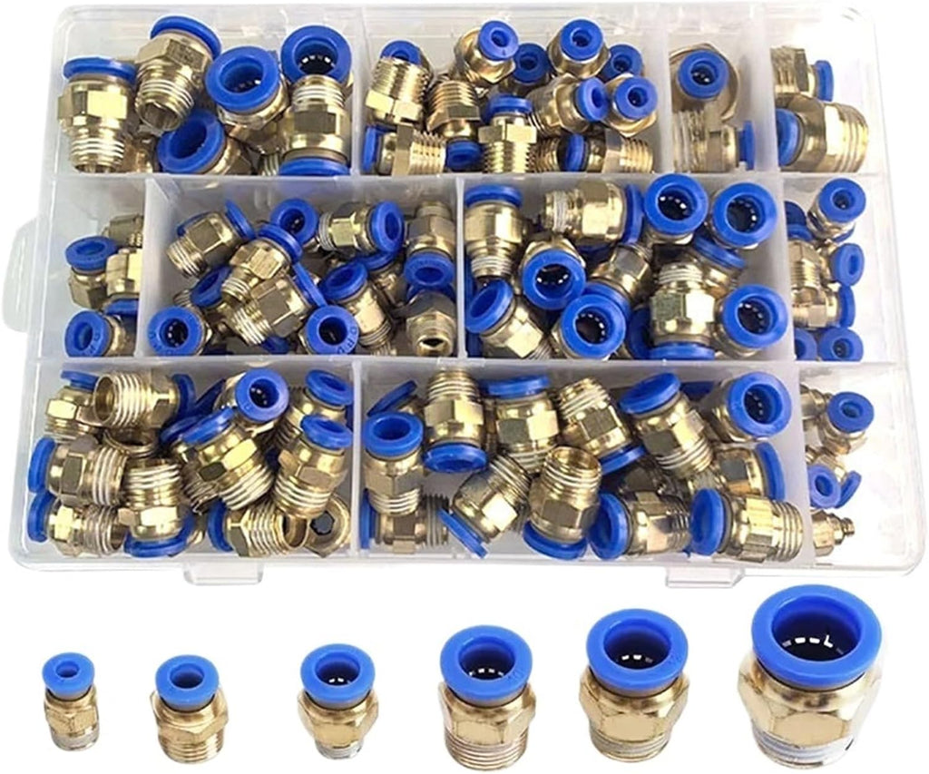 PC6-02 PC8-02 PC10-02 PC Series Boxed Air Joint Connectors Hose Tube Pneumatic Fittings 1/4 1/8 Push in Quick Release Couplings(A kit (134pcs),5 BOXES)
