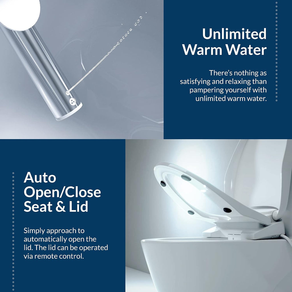 Bio Bidet DLS Premium Heated Bidet Seat, Warm Water & Air Dryer, Auto Open and Slow Close Lid, Elongated