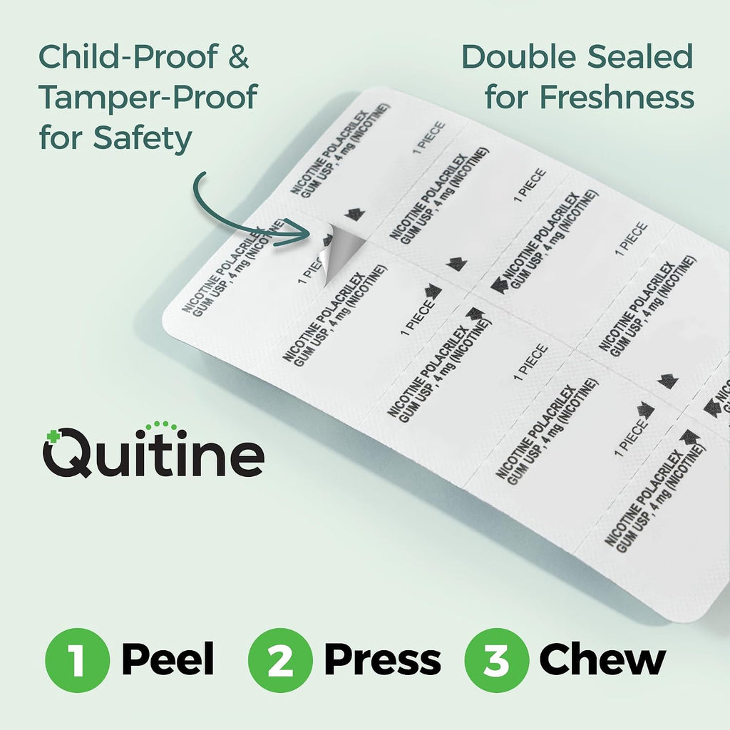 Quitine Nicotine Gum 2mg, Mint Flavor, Stop Smoking Aid – Affordable NRT to Relieve Cravings | Coated for Quick-Burst Flavor, 480 Count (Pack of 2), Traditional Gum to Support Your Quit Journey