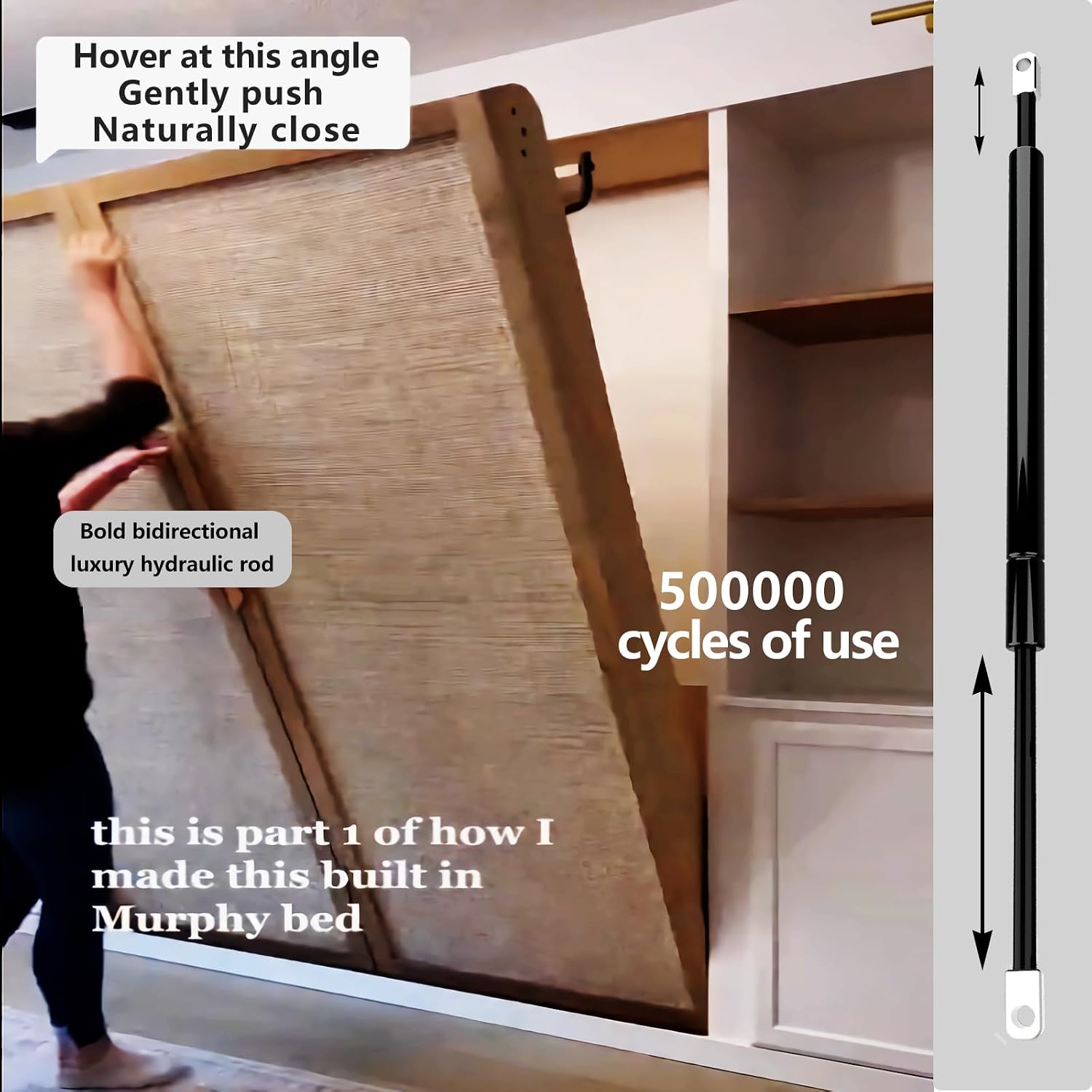 Create A Luxurious Bed Murphy Bed Hardware Kit, Hover in Mid Air Hydraulic Rod Gas Spring System (Horizontal, Full/Full XL/Double)