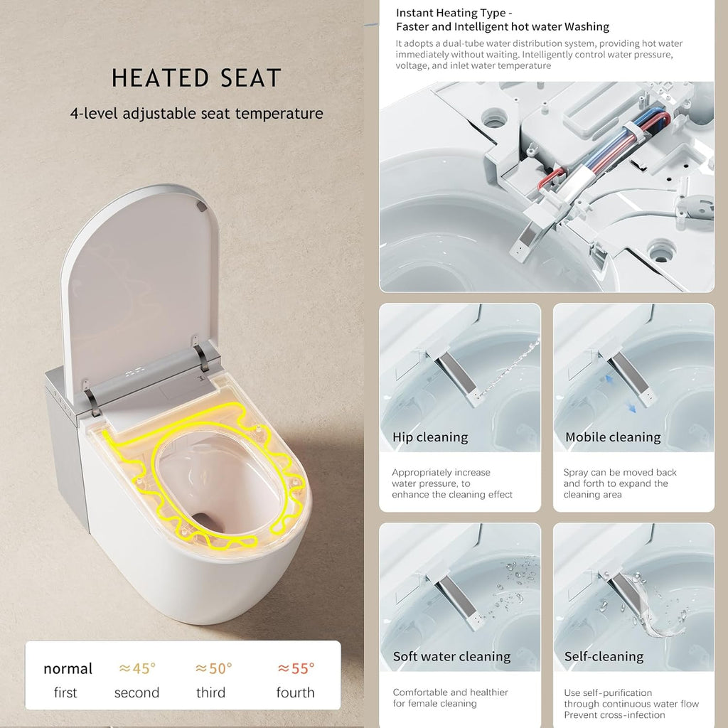 BONSAM Smart Toilet with Auto Open/Close Lid, Modern Toilet with Bidet Built In, Foam Shield, Auto Flush, Warm Water&Dryer, Self-Cleaning Heated Seat Toilet with Remote Control for Seniors & Families.