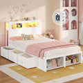ADORNEVE Twin Bed Frame with 6 Storage Drawers & 2-Tier LED Headboard – Kids Girls Bed with Power Outlets & RGB Lights, 2 Footboard Cubbies– Space-Saving No Box Spring Needed, White