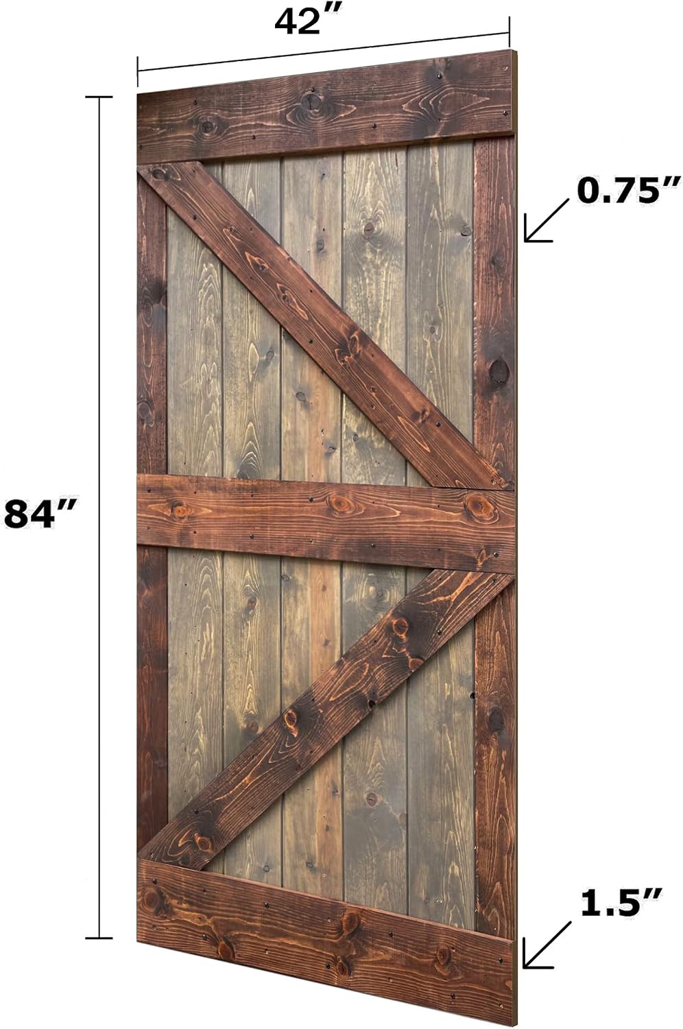 K Series 42in. X 84in. Brown/Walnut Finished DIY Solid Wood Interior Sliding Barn Door Slab(Hardware Kit NOT Included)-Assembly Needed