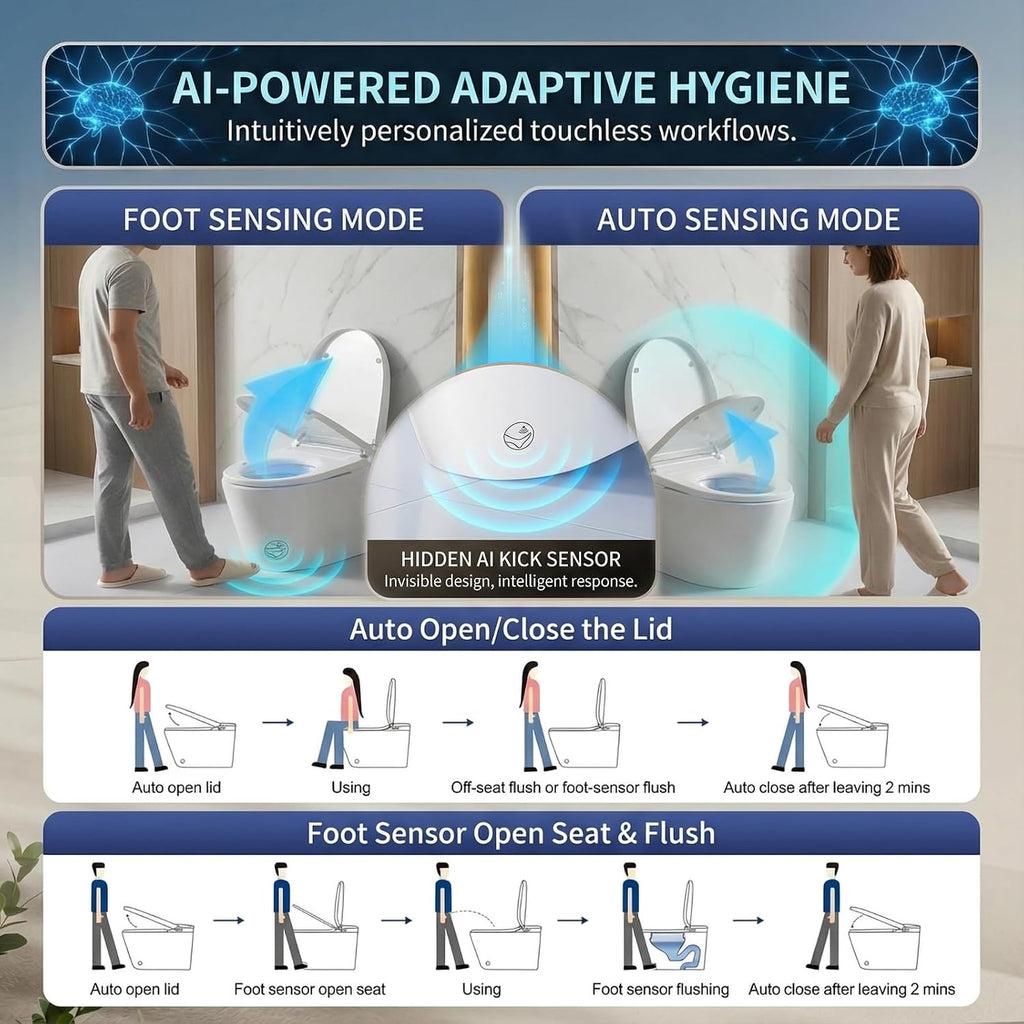 Smart Toilet with Bidet Built In, Heated Toilet Seat with Auto Open/Close Lid and Massage Washing, One Piece Bidet with Warm Water, Dryer, Night Light, LED Display, Tankless Toilets 1.28GPF