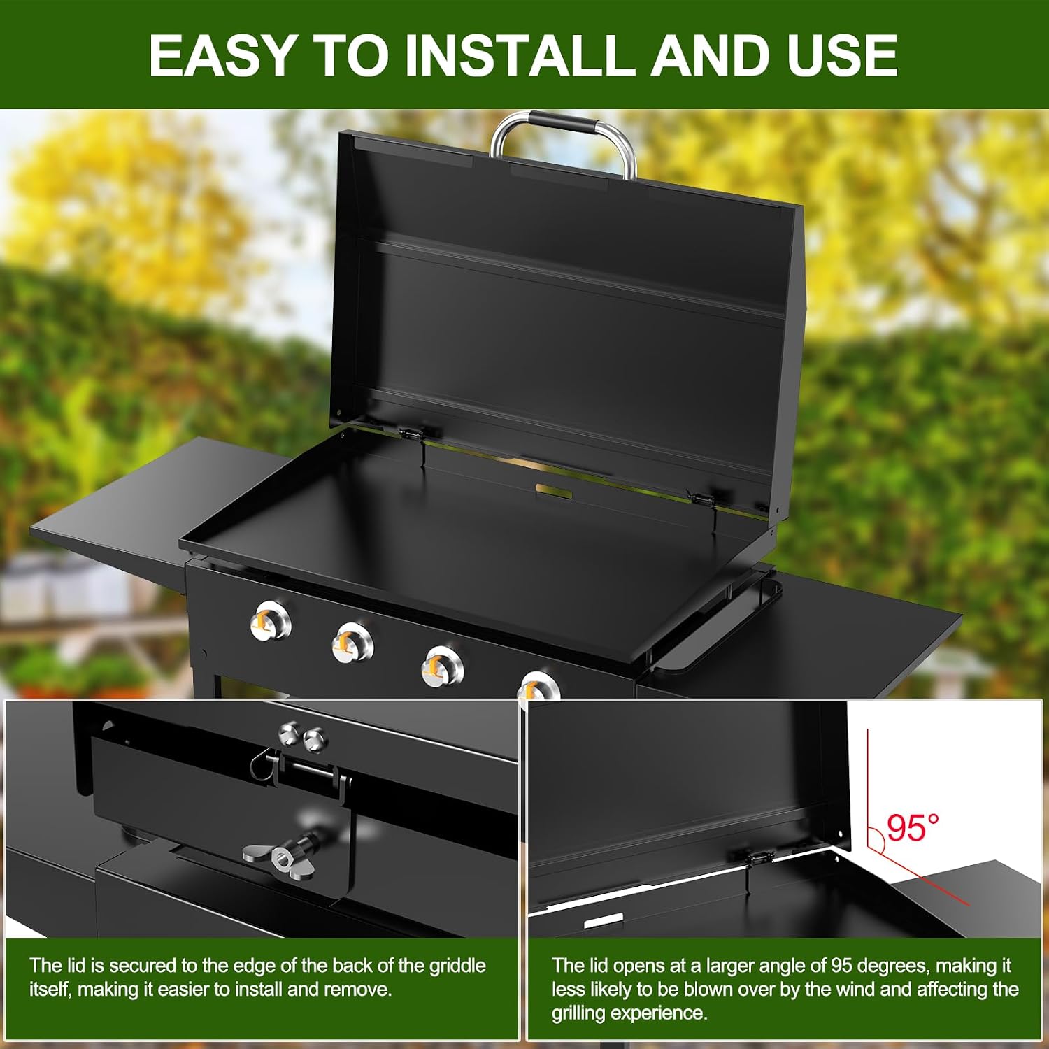 Universal Back Hinged Lid with Durable Handle for 36' Griddles, Griddle Hard Cover Hood for Blackstone 36 Inch 2149 2122 1565 1554 1560 1899 1863 1825 1818 1836 1866 1841 and Other Brand 36' Griddle