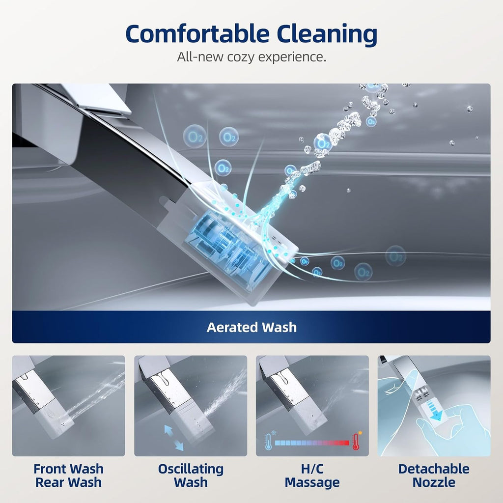 Smart Toilet with Bidet Built in - Electric Bidet Toilet with UV-C Light, Foot Sensor Operation, Auto Flush, Heated Seat, Instant Warm Water, Air Dryer, 1.06 GPF One-Piece Toilet