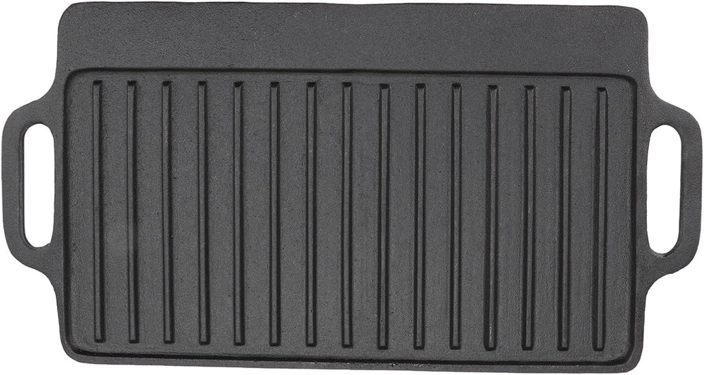 Cast Iron Grill Griddle, Double Sided Rectangular Teppanyaki Plate with Easy Grip Handles, for Barbecue Steak Chicken Pancakes Bacon Eggs (51x23CM)