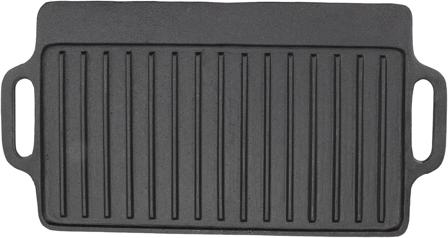Cast Iron Grill Griddle, Double Sided Rectangular Teppanyaki Plate with Easy Grip Handles, for Barbecue Steak Chicken Pancakes Bacon Eggs (51x23CM)