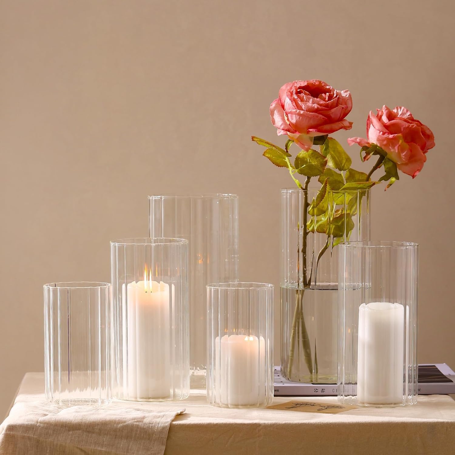 PHOSPHOR 24 Pcs Hurricane Candle Holders for Pillar Candle 6'', 8'', 10'' Tall Glass Cylinder Centerpieces Vases Floral