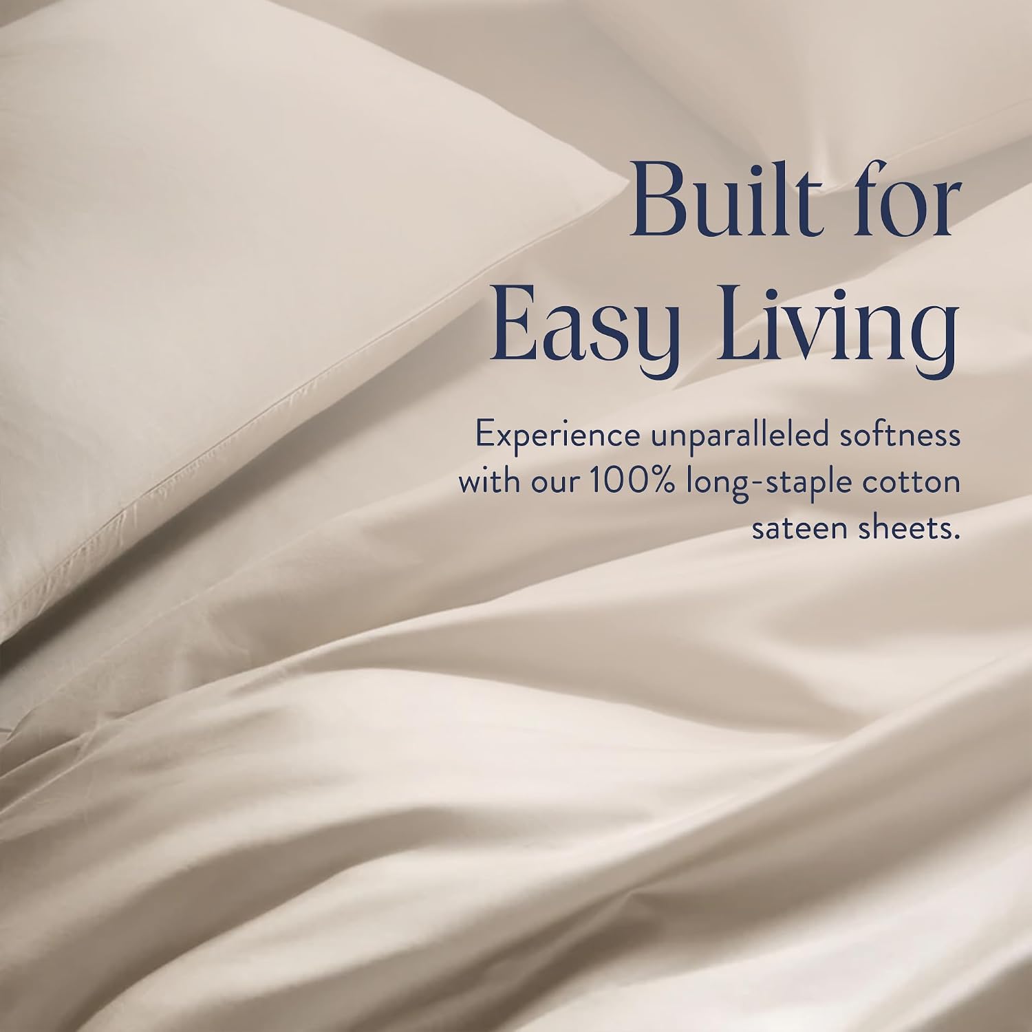 Brooklinen Luxury Sateen 4 Piece Sheet Set - 100% Cotton Bed Sheets, Soft & Durable Full Size Sheet Set in Pebble, Oeko-TEX Certified Bedding Set, 1 Fitted Sheet, 1 Flat Sheet, 2 Pillowcases