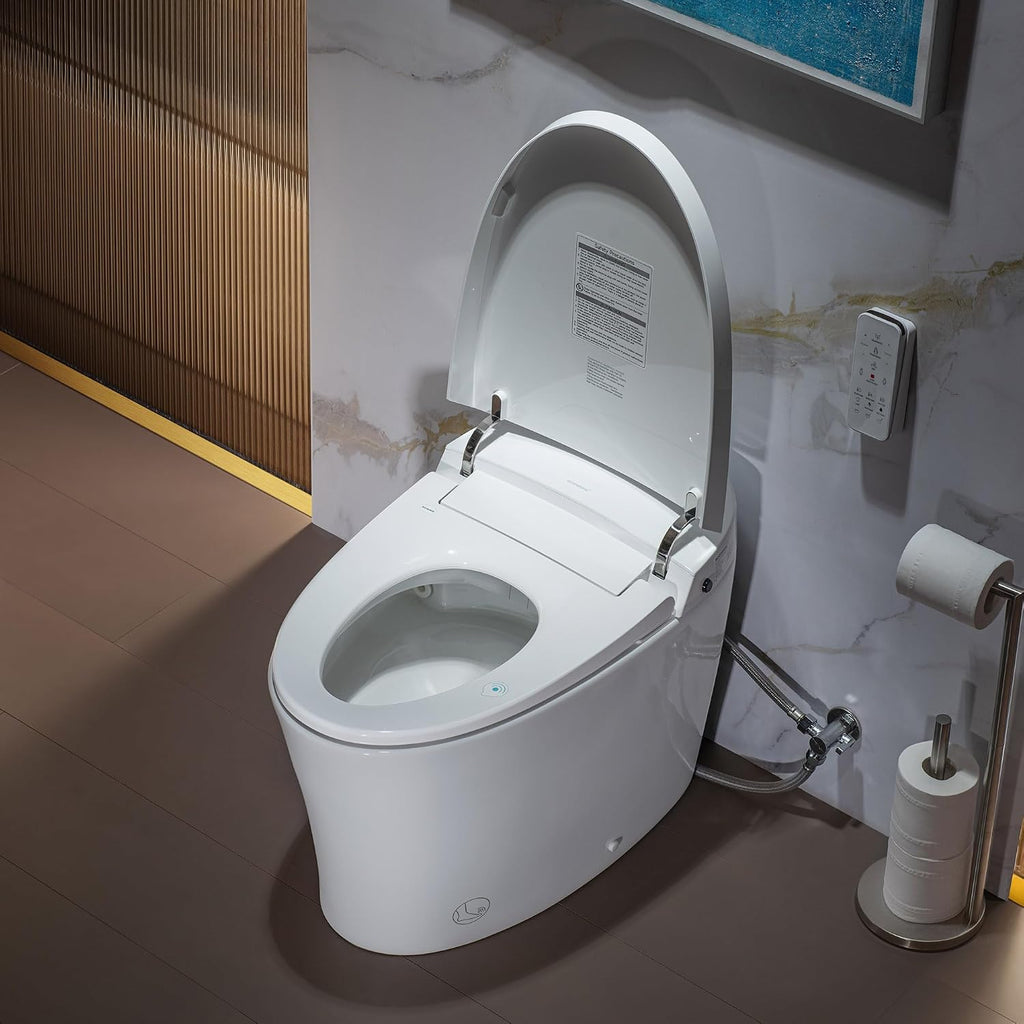 WOODBRIDGE Smart Toilet, Auto Open & Close, Auto Flush, Foot Sensor Operation, Heated Seat and Integrated Multi Function Remote Control in White