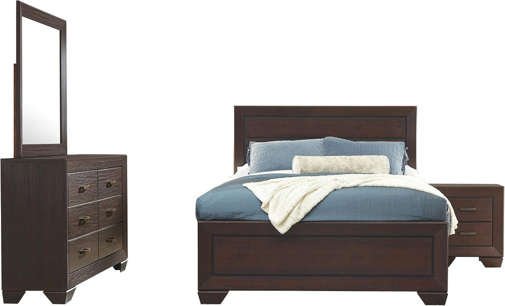 Coaster Home Furnishings Kauffman Transitional 4-Piece Bedroom Set Queen Size Panel Bed Frame 54-inch Headboard Dark Cocoa 204391Q-S4