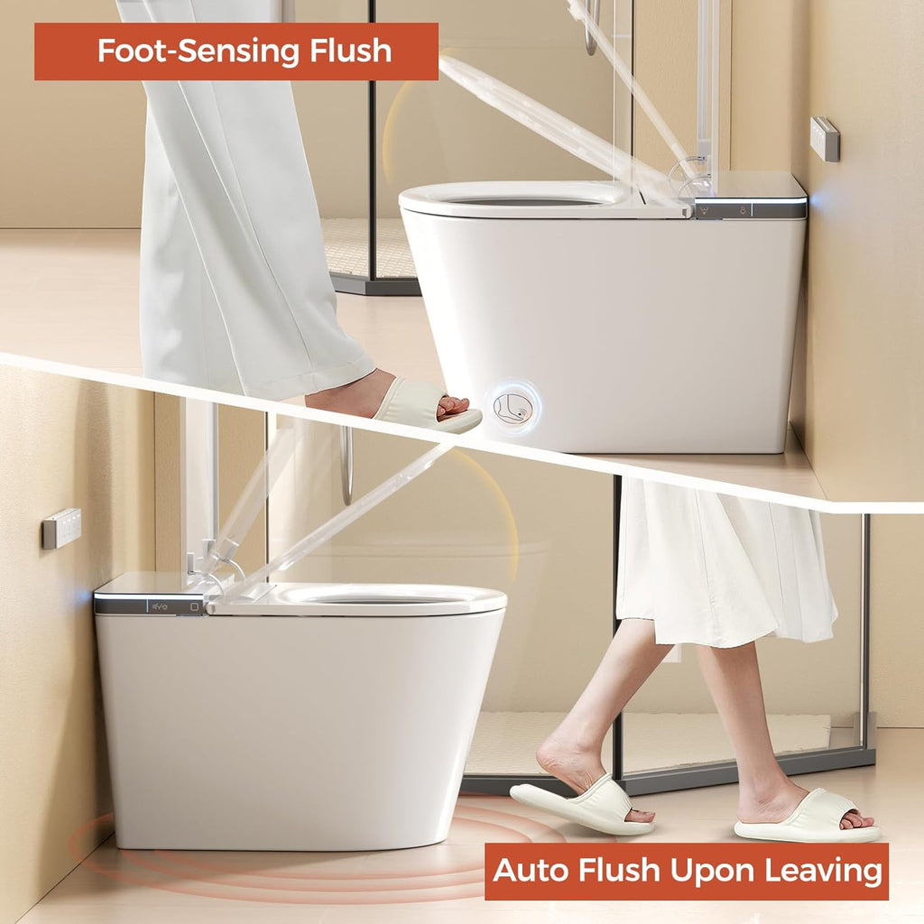 Smart Toilet with Bidet Bulit in, Auto Open/Close Lid, Heated Seat, Dryer, Night Light, Dual Auto Flush, Foot Sensor, Modern Elongated One-Piece Toilet for Bathrooms