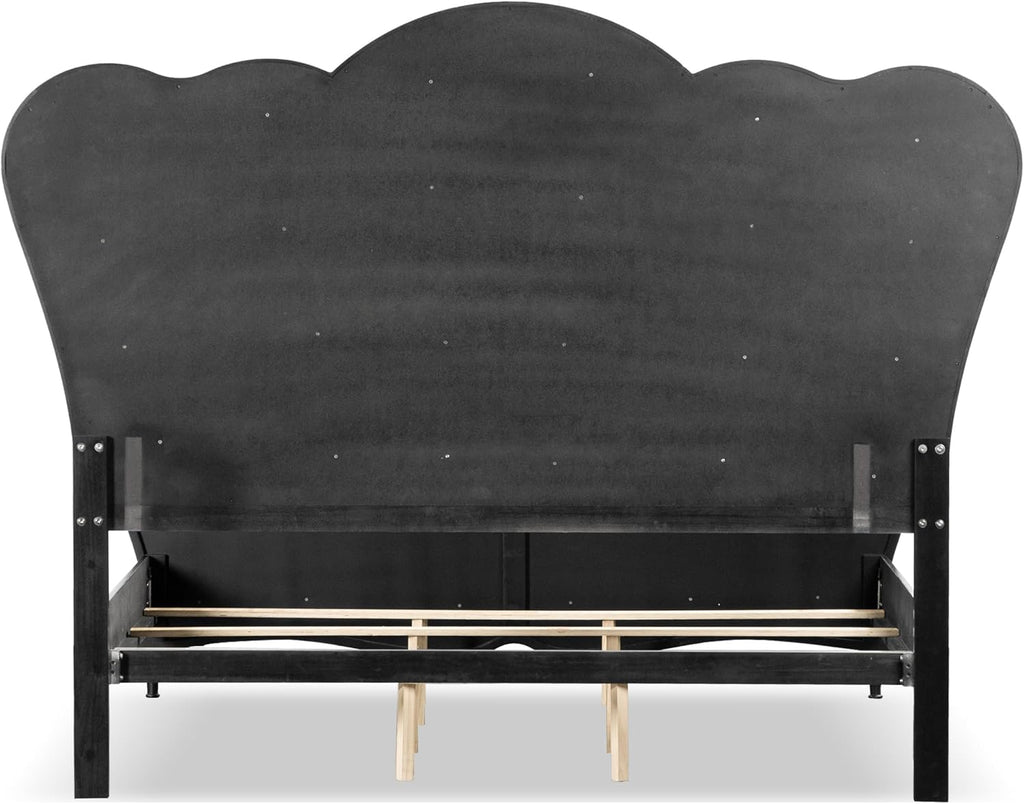 Furniture of America Seabliss Glam Solid Wood 2-Piece Bedroom Set with Padded Headboard Bed, Felt-Lined Top Drawer, Ball-Bearing Glides on Nightstand, Box Spring Needed, Queen, Black
