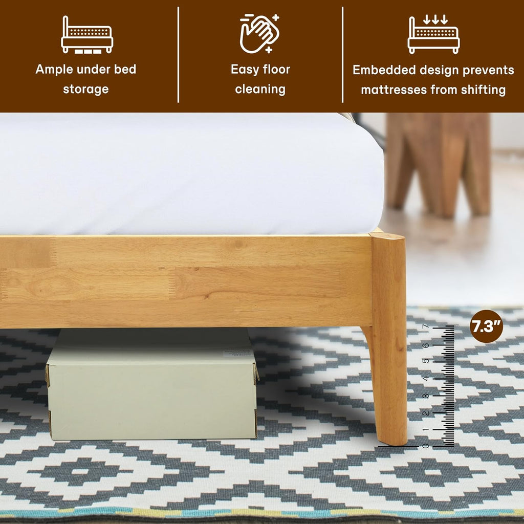 Acacia Haven Queen Bed Frame and Headboard, Solid Wood Platform Bed Frame Scandinavian Compatible with All Mattress Types, Wood Slats Support 800lbs Capacity, Quick & Easy Assembly, Natural Oak