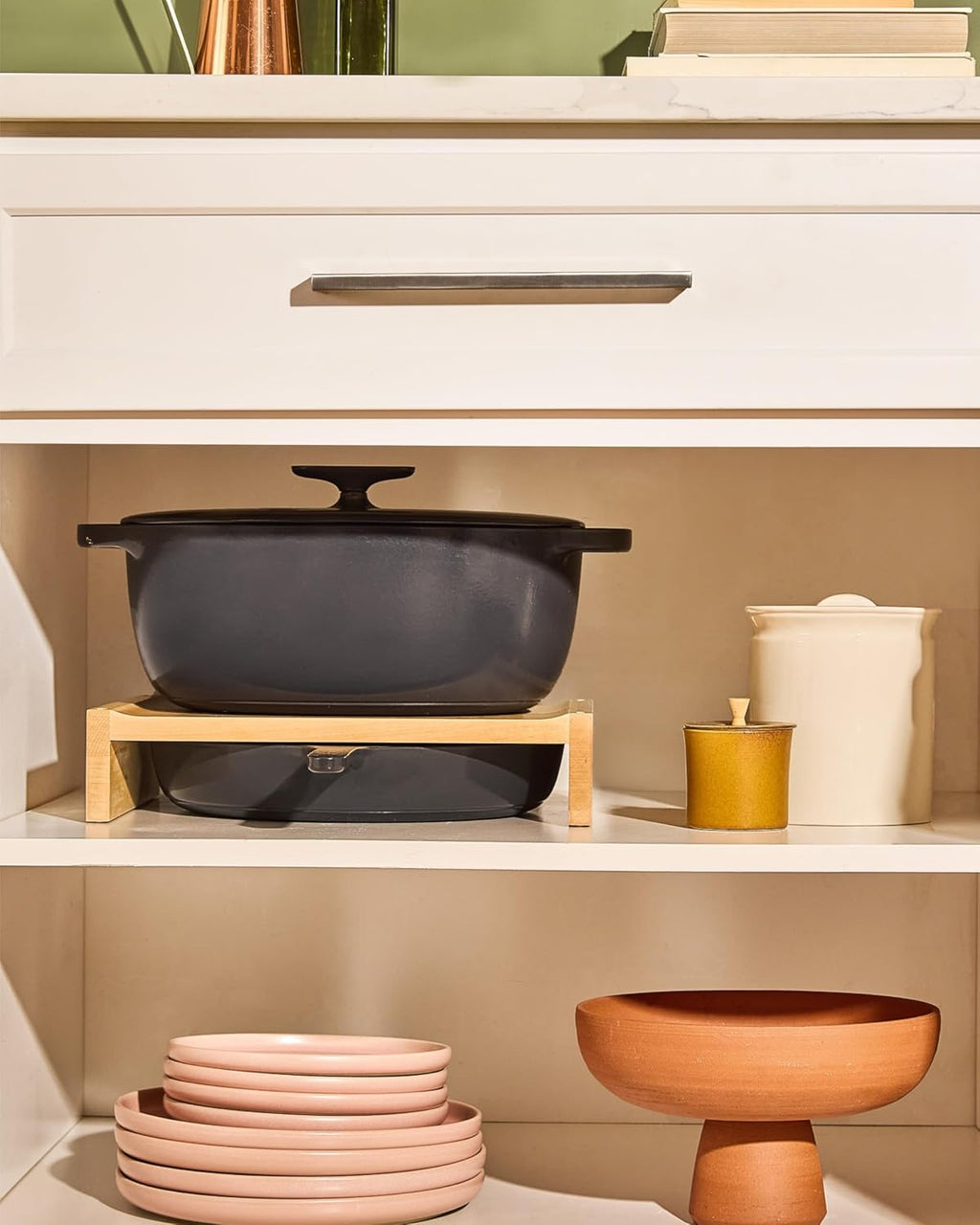 Caraway 4-Piece Enameled Cast Iron Duo - 12' Skillet, 8.5 qt Dutch Oven with Lid and Storage Organizer - Non-Toxic 3-Layer Enamel Coating - No Seasoning Required - Cream