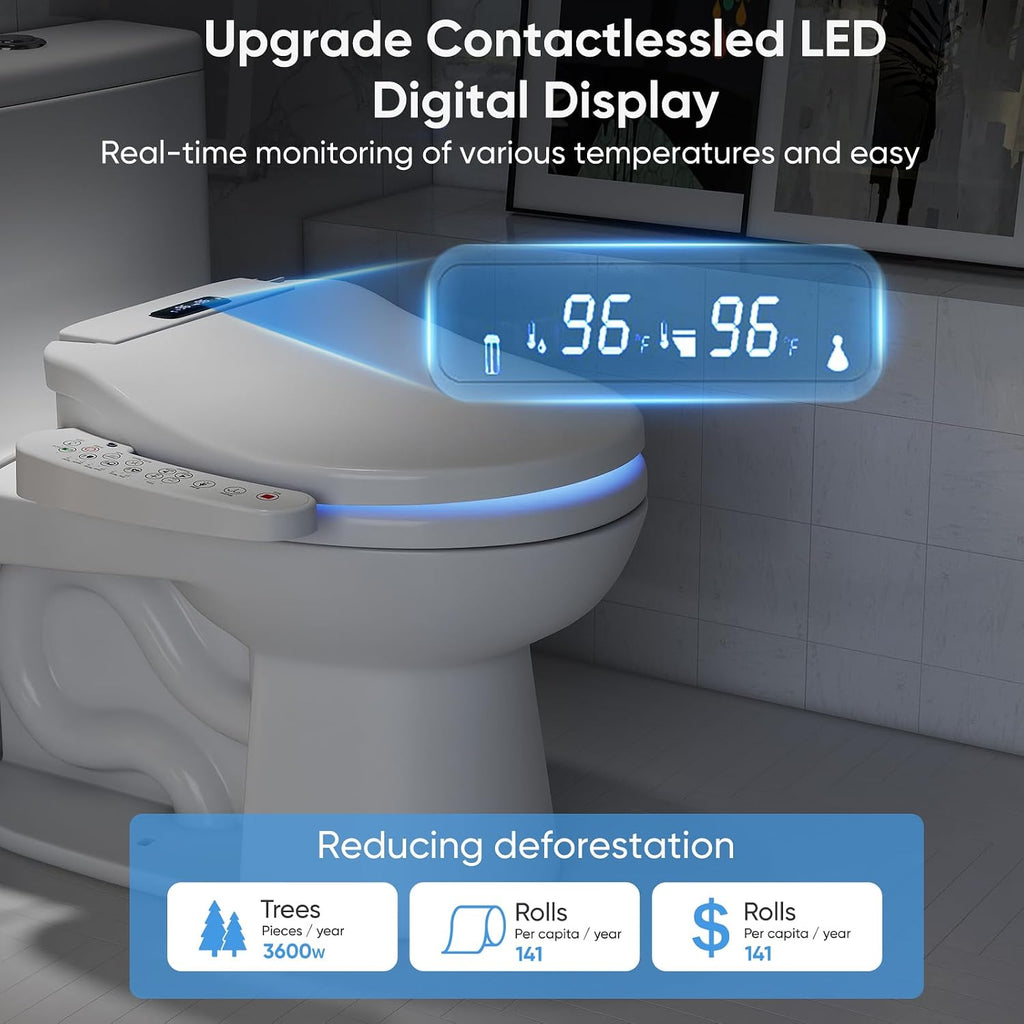 Upgrade Bidet Toilet Seat Elongated, Rear and Feminine Wash, Unlimited Warm Water, Heated Seat, Warm Air Drying, Soft Close Lid Upgraded Bidet Toilet