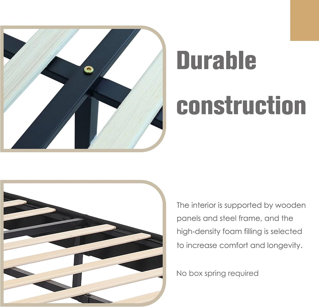 AGARTT Upholstered Platform Bed Frame Full Size with Headboard and Footboard/Wooden Slats Support/No Box Spring Needed/Easy Assembly,Black Linen
