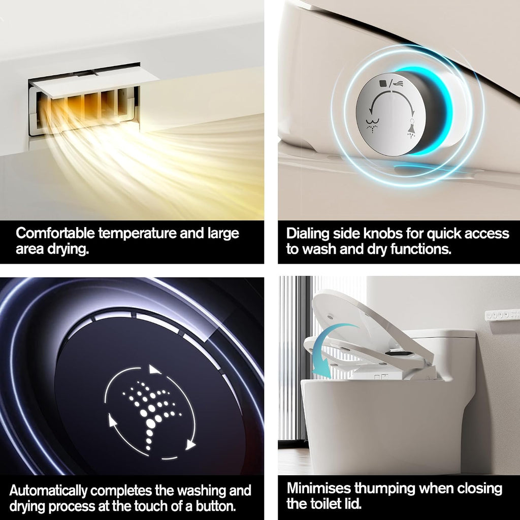 Toilet Bidet Seat, Elongated Toilet Seat Bidet with Dryer and Warm Water, Electronic Heated Toilet Seat Temperature Adjustable, Front and Rear Oscillation Cleaning, Remote Control