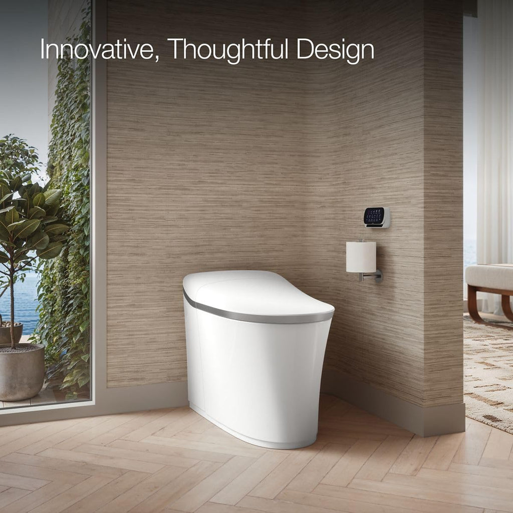 KOHLER K-77795-0BN Eir Comfort Height One-Piece Elongated, Dual-Flush, Smart Toilet with Bidet Built In, White with Brushed Nickel