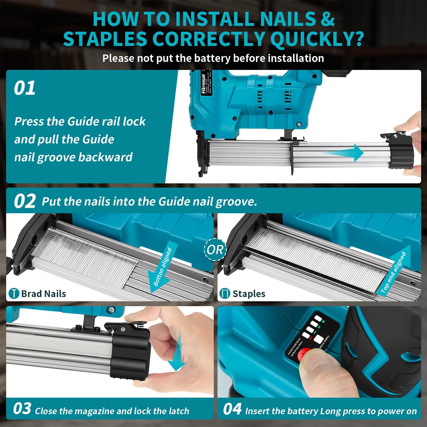 18 Gauge Brad Nailer Cordless,2-In-1 Brushless Nail Gun And Staple Gun with 2×4.0Ah Battery,Electric Pistola De Clavos De Bateria with 1200Pcs Nails for Woodworking,Home Improvement DIY