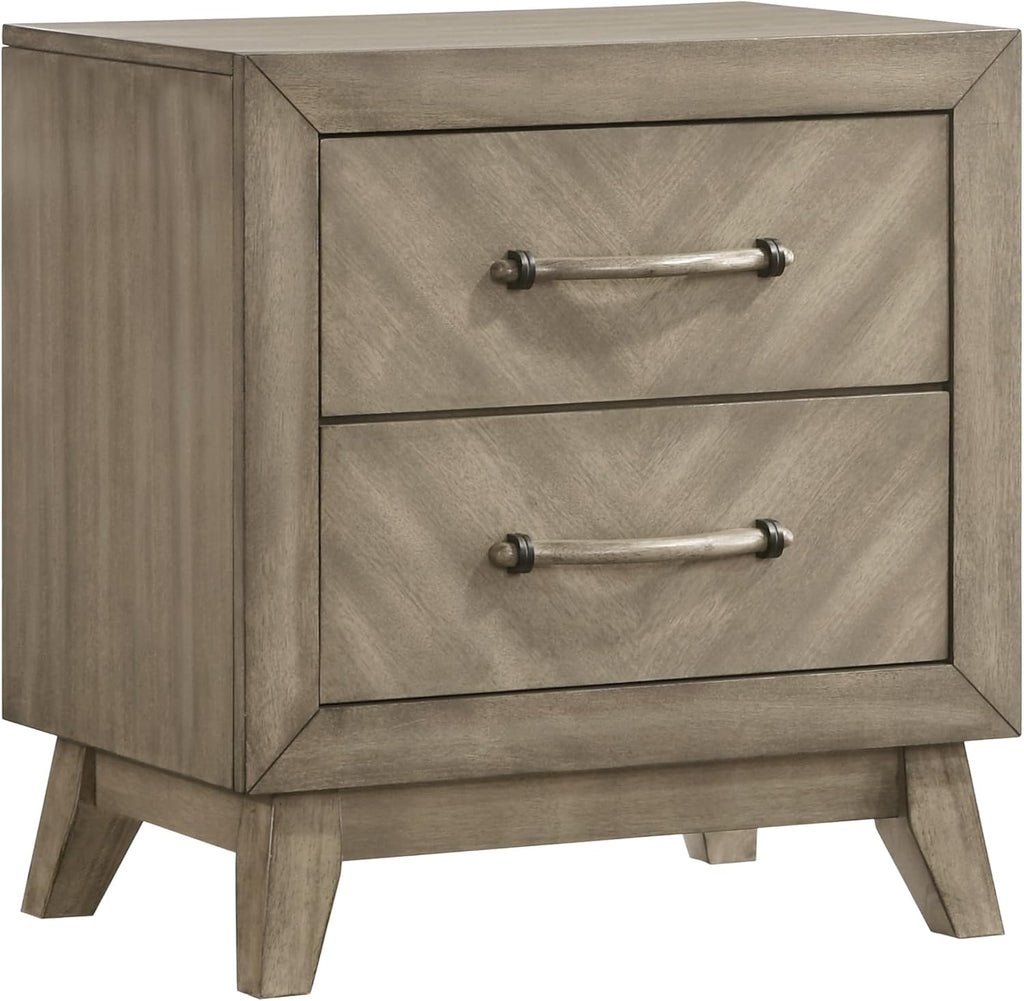 Roundhill Furniture Arena 3-Piece Contemporary Wood Bedroom Set: Panel Bed and 2 Nightstands in Weathered Sand, Queen