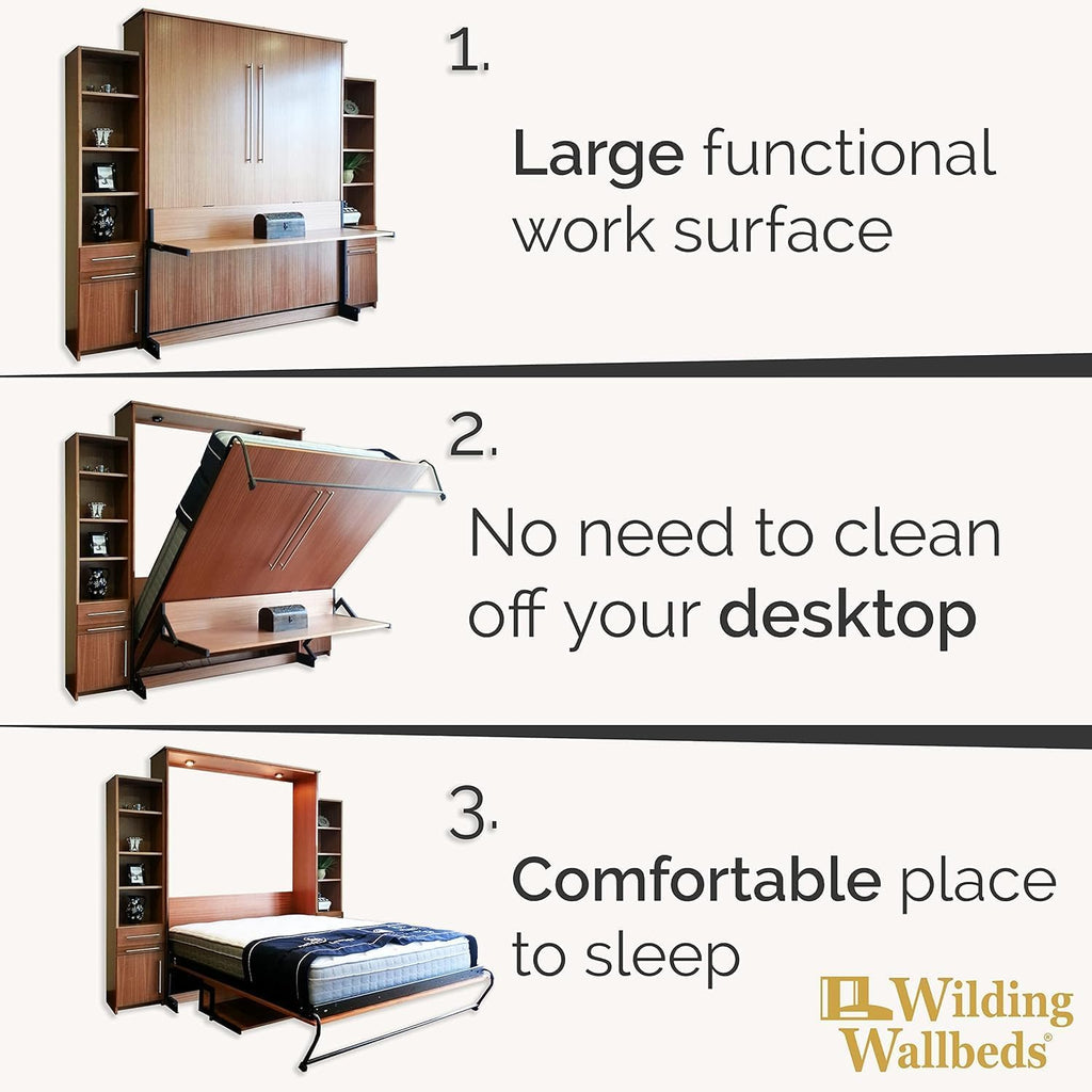 Wilding Wallbeds Deluxe Murphy Mechanism With Desk Kit - Vertical Wall Bed, DIY Frame Hardware for Folding Cabinet, Easy to Build Hidden Bed (Queen US Standard)