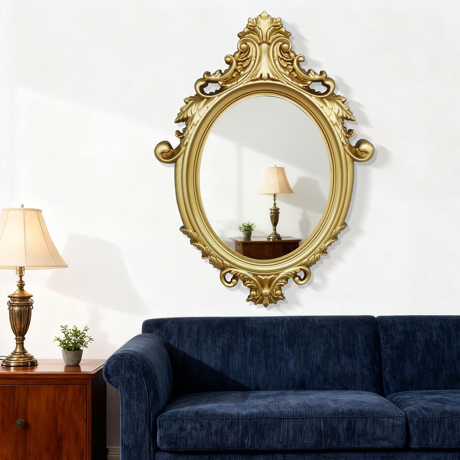 23X32 Inch Gold Vintage Oval Bathroom Mirror, Antique Oval Wall Mounted Vanity Mirror for Living Room Decor