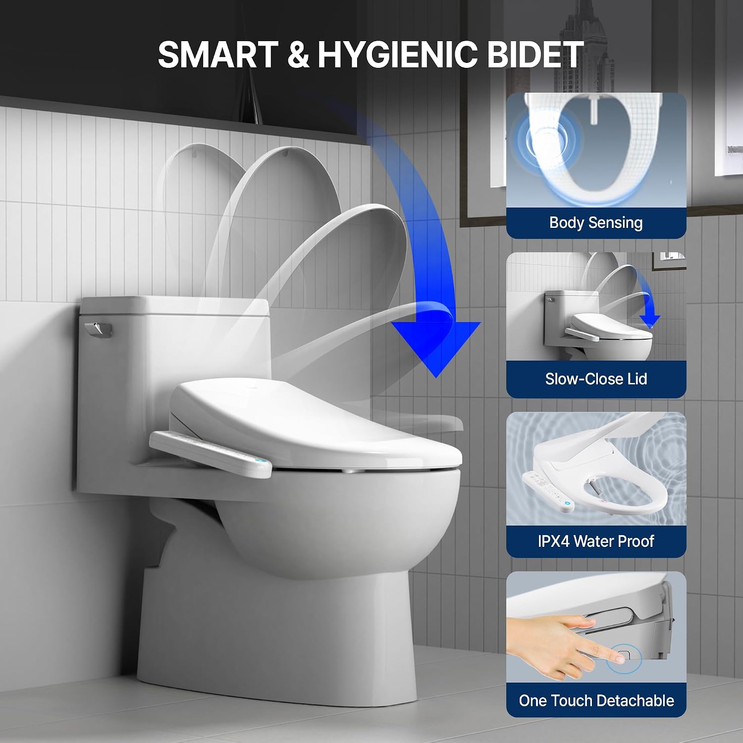 Inus N21 Electric Heated Bidet Toilet Seat Elongated, Warm Water, Smart Heated Water Luxury Bidet Toilet Seat with Kids Mode, Self Cleaning Nozzle, Tankless, Smart Touch Panel & Temperature Control