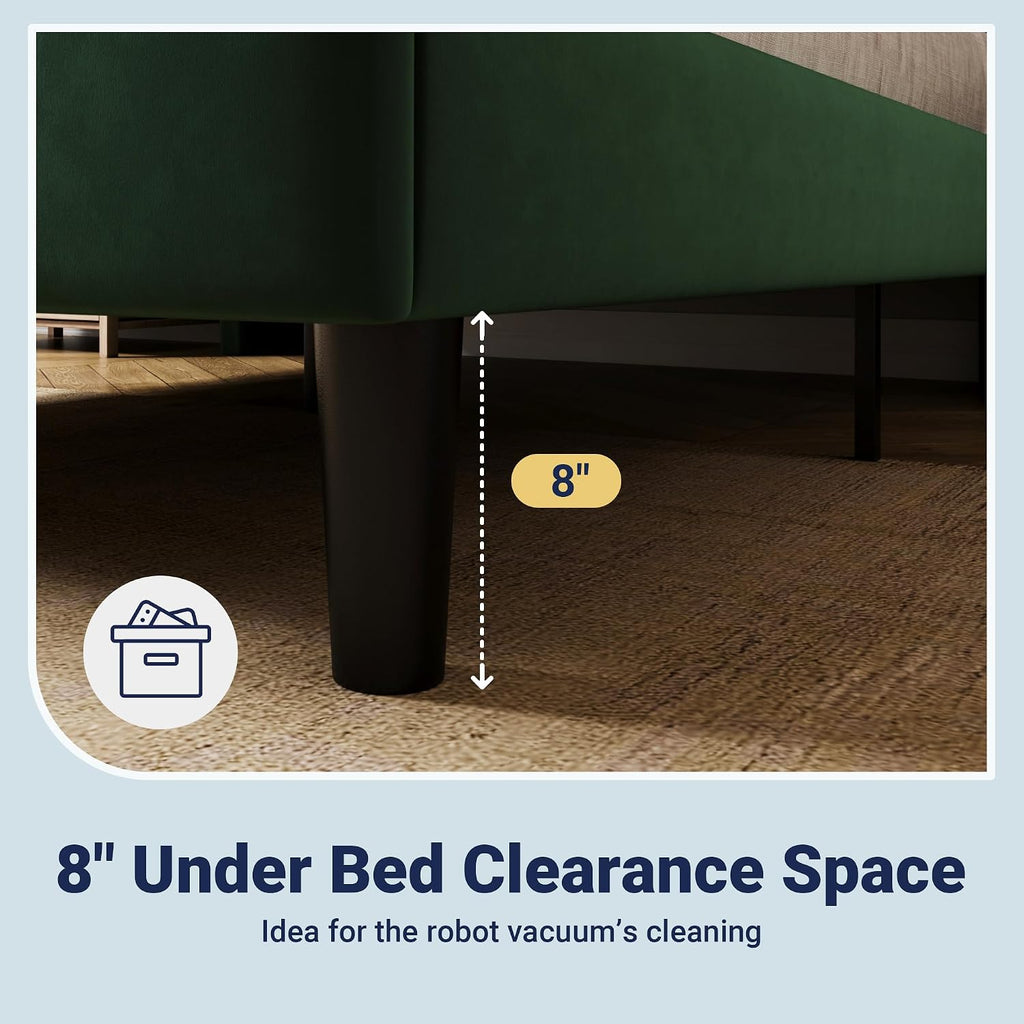 Allewie King Size Platform Bed Frame with Velvet Upholstered Wingback Headboard, No Box Spring Needed, Strong Wooden Slats, Under Bed Storage Space, Modern Mattress Foundation, Easy Assembly, Green