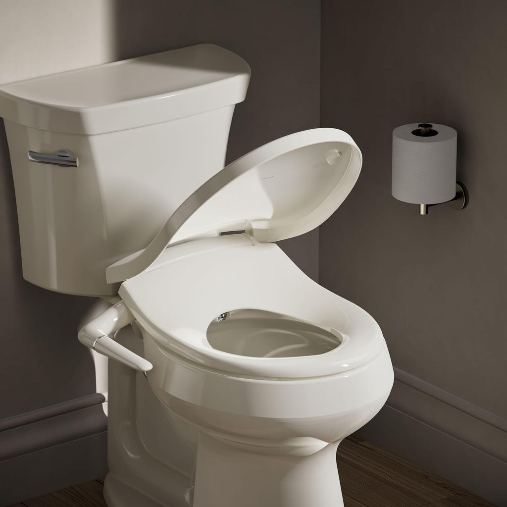 Kohler PureWash M250 Manual Bidet Toilet Seat, Round & Low Profile, Non- Electric, Adjustable Water Pressure, Self Cleaning, Quiet-Close, Easy Installation, Biscuit