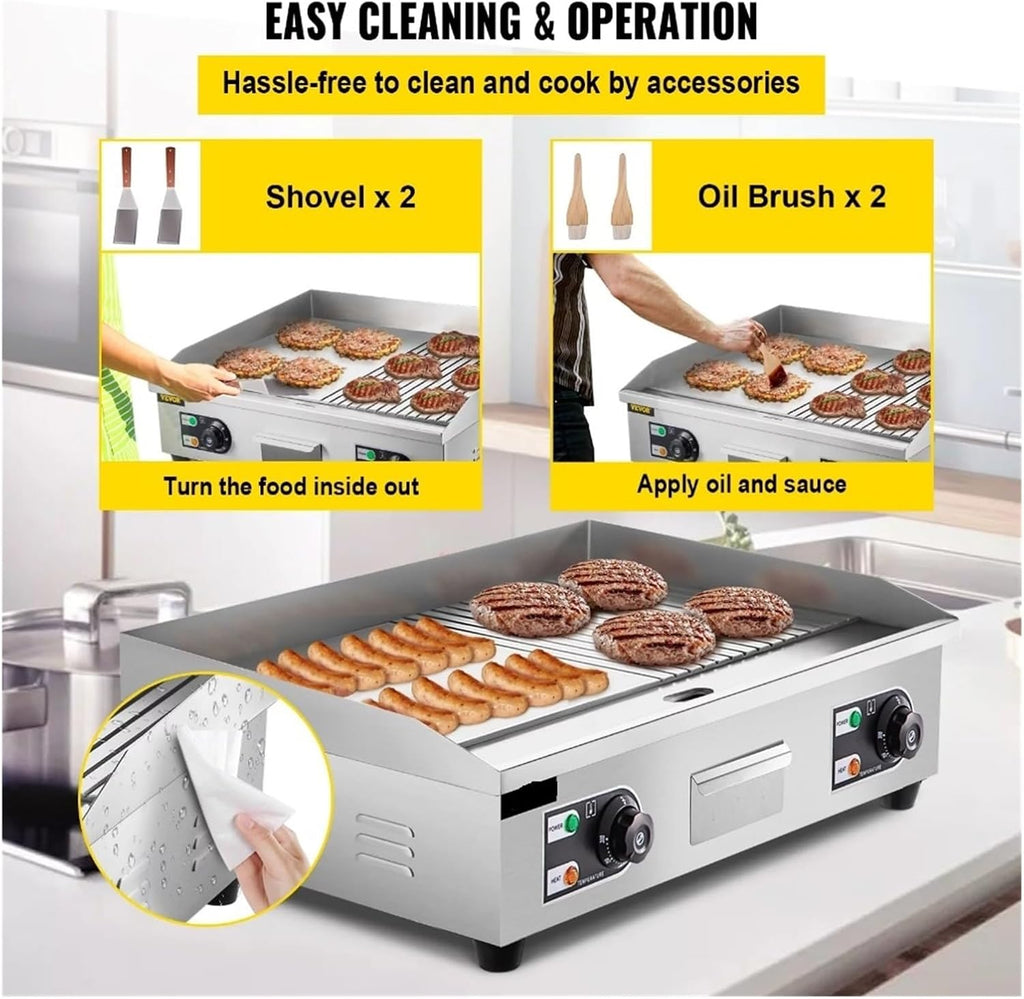 Electric Griddle Grill,Stainless Steel Flat Top Grill,Teppanyaki Grill With Adjustable Temperature Control 122°F-572°F