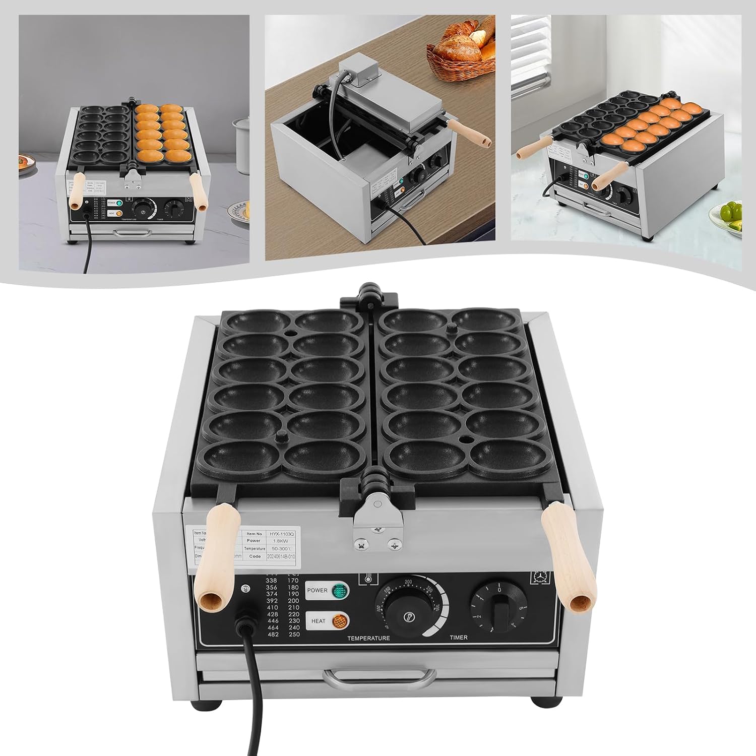 12PCS Egg Shaped Waffle Maker, Electric Commercial Stainless Steel Nonstick Waffle Baker Machine Popular Snack Equipment New Belgium Waffle Baker Maker (Egg Shaped)