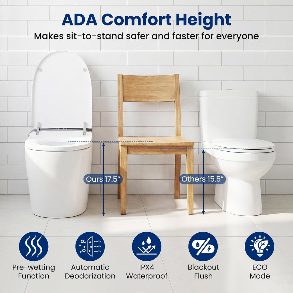 COSTWAY Smart Toilet with Built-in Bidet, Electric One Piece Toilet w/1000g MaP Flushing, Built-in Tank & Pump, Auto Flush, Foot Kick, Heated Seat, Warm Water & Dryer, LED Display, Night Light, Remote