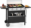 MFSTUDIO 27 Inch Flat Top Propane Gas Griddle Grill, Ceramic Coated Cast Iron Pan, Outdoor Flattop Grill with Lid for Cooking