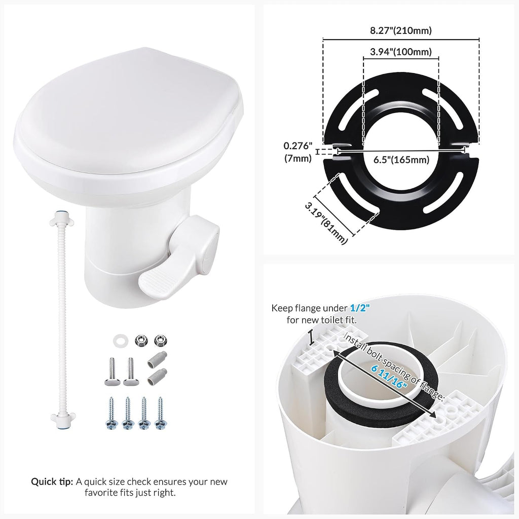 Yescom RV Camper Toilets Gravity Flush 20' High Elongated Foot Pedal for Travel Trailer Motorhome Caravan White HDPE Portable Restroom Toilet Fits for Marine