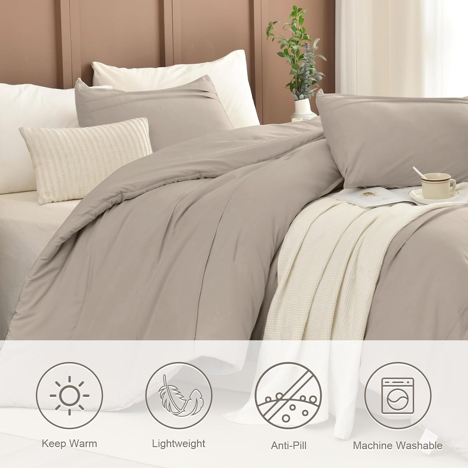Masaca Oversized King Comforter 128x120,Linen Like Textured Pinch Pleated Bedding Comforter Set,3Pcs Extra Large King Size Solid Color Comforter Sets Vintage Farmhouse Bedding Set Ultra Soft