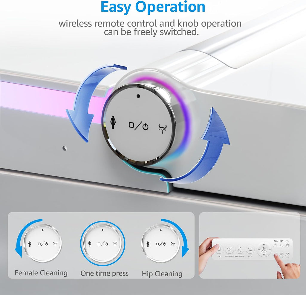 Smart Toilet with Bidet Built In, Heated Seat, Warm Water Wash & Dryer, Tankless Bidet Toilet with Foot Sensor & Night Light, Auto Open/Close Lid & Flush, Wireless Remote, 1.26GPF Water-Saving Design
