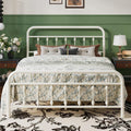 SHA CERLIN Full Size Metal Platform Bed Frame with Victorian Style Iron-Art Headboard and Footboard, Easy Assembly, Under Bed Storage, No Box Spring Required, Off White