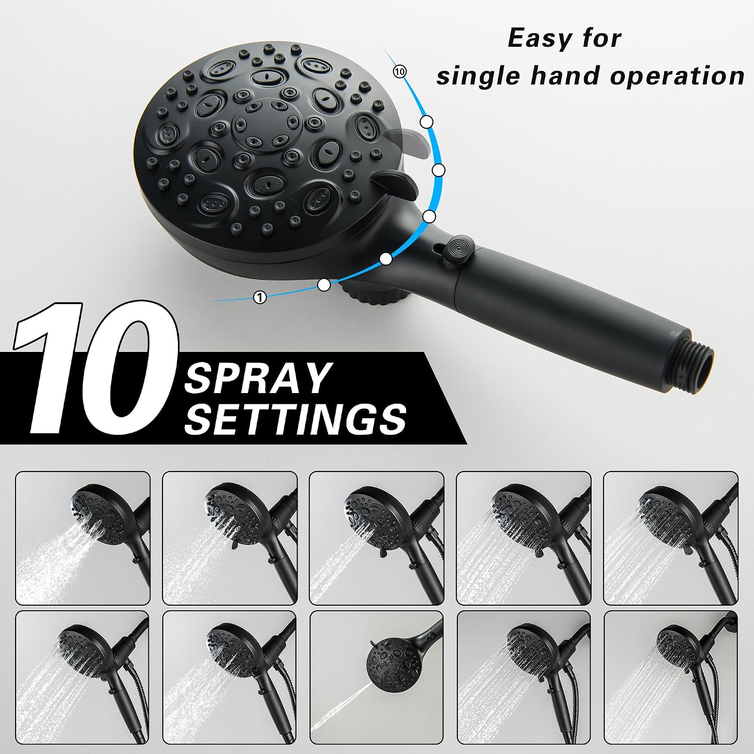LIWEIKE Matte Black 3 Handle Tub Shower Faucet, 3 Knob Shower Tub Faucet Set with with 10 Setting with Magnetic Handheld Head Three Handle Tub and Shower Faucet Set