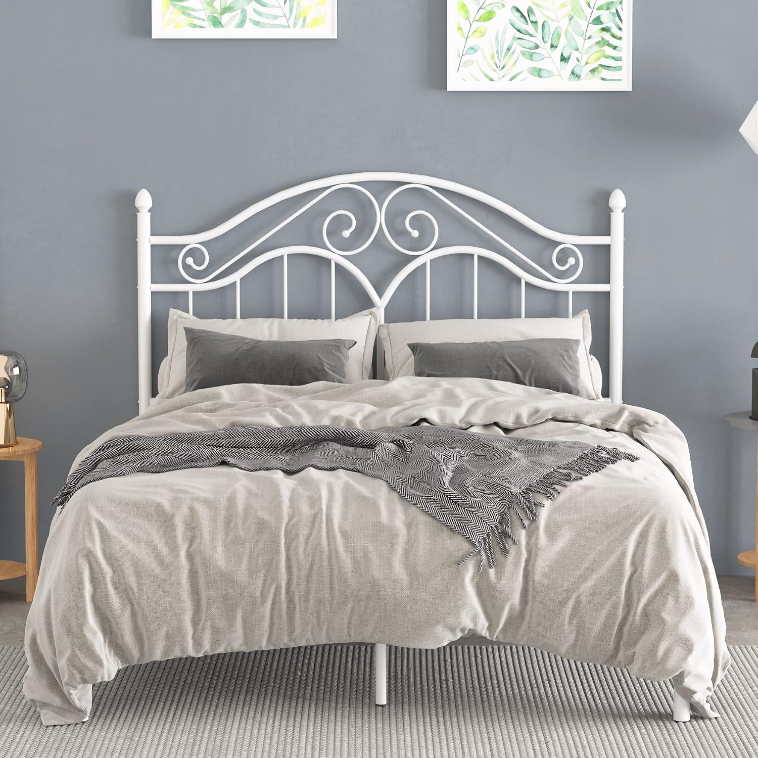 Elephance Full Size Metal Bed Frame with Vintage Headboard,11 Inches Storage Space Platform Bed No Box Spring Needed Easy Assembly,White