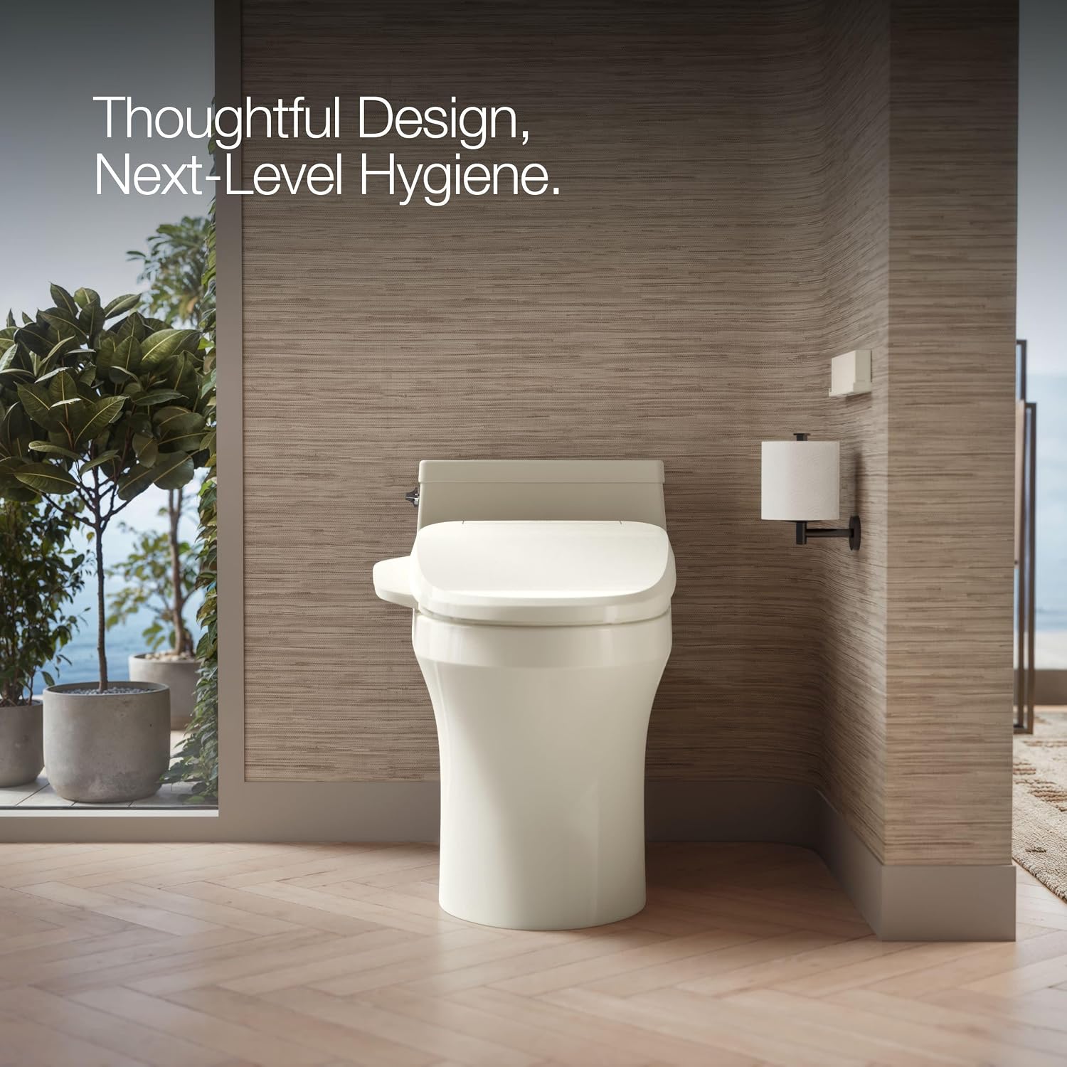 Kohler PureWash E725 Heated Bidet Toilet Seat Elongated, Biscuit with Remote, Warm Water, Dryer, Quiet-Close Lid, Self-Cleaning Wand, Adjustable Water Pressure, Nightlight