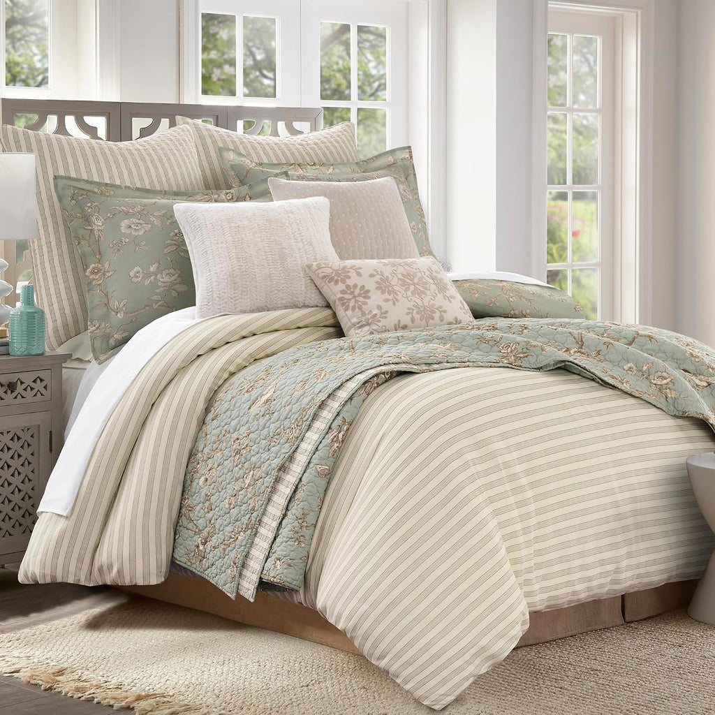 Levtex Home - Lyon Teal Comforter Set - Twin Comforter (68x88in) and 1 Standard Sham (20x26in) - Toile Bird Floral Design - Teal - Reversible - Cotton
