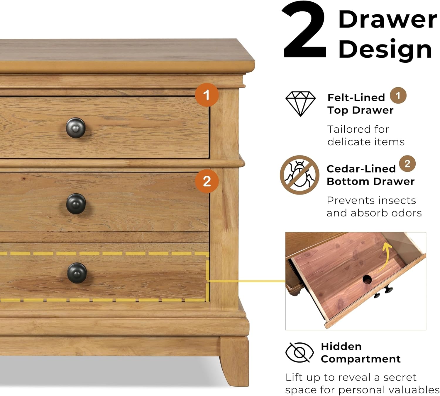 Furniture of America Yardley Farmhouse Solid Wood 5-Piece Bedroom Set with Platform Bed, Felt-Lined Top Drawers on Nightstands and Dresser with Mirror, Box Spring Needed, Queen, Natural Oak