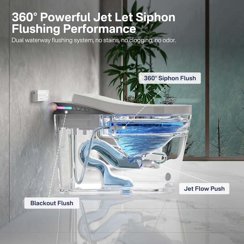 Eridanus One Piece Smart Toilet with Bidet Built in, Electric Bidets with Warm Water Sprayer and Air Dryer, Auto Flush & Lid, ADA Height Elongated Heated Seat, Foot Sensor, Modern Tankless Toilets