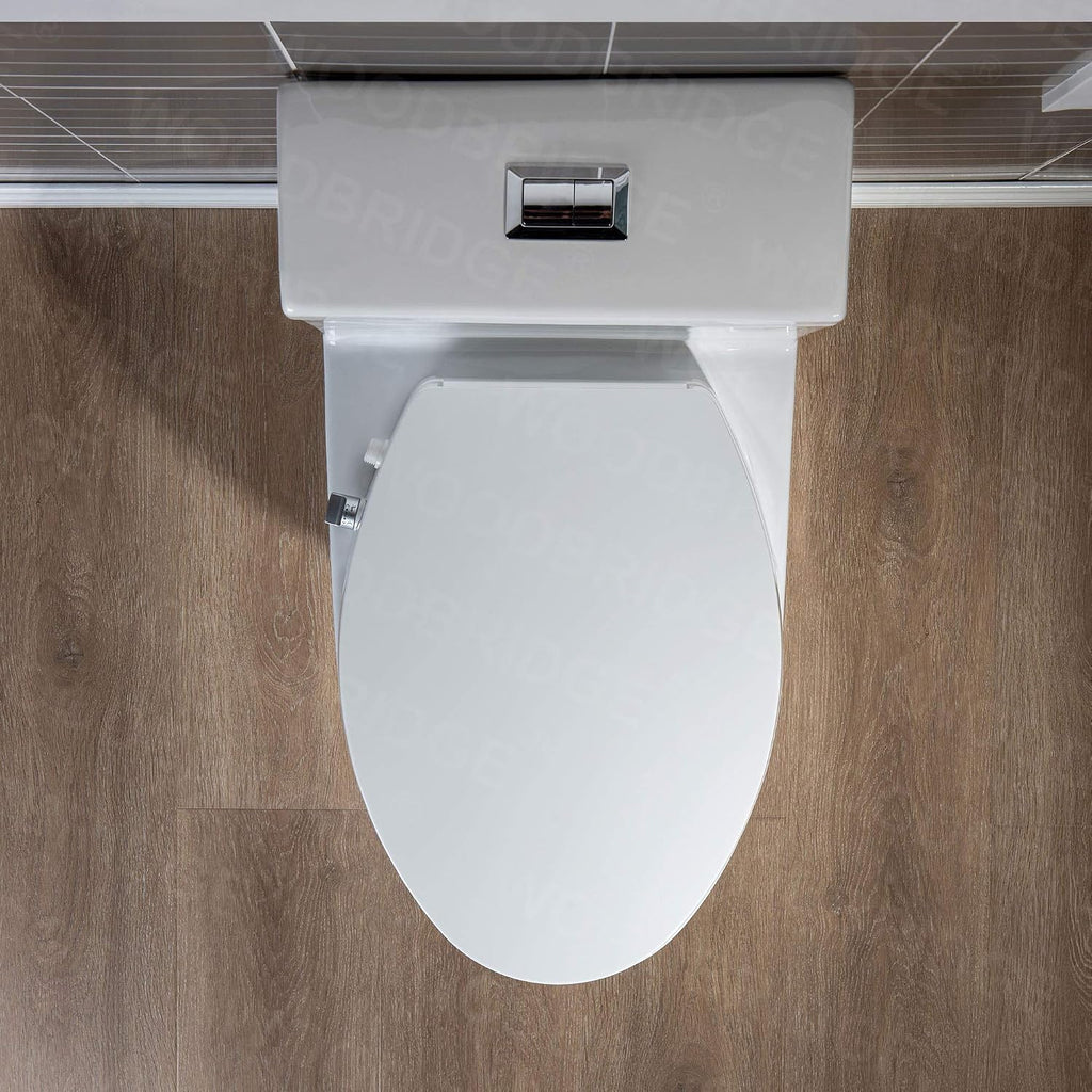 WOODBRIDGE T-0045 Modern One Piece Elongated High Effiency Toilet with Manual Operated Soft-Closed Bidet Seat, White