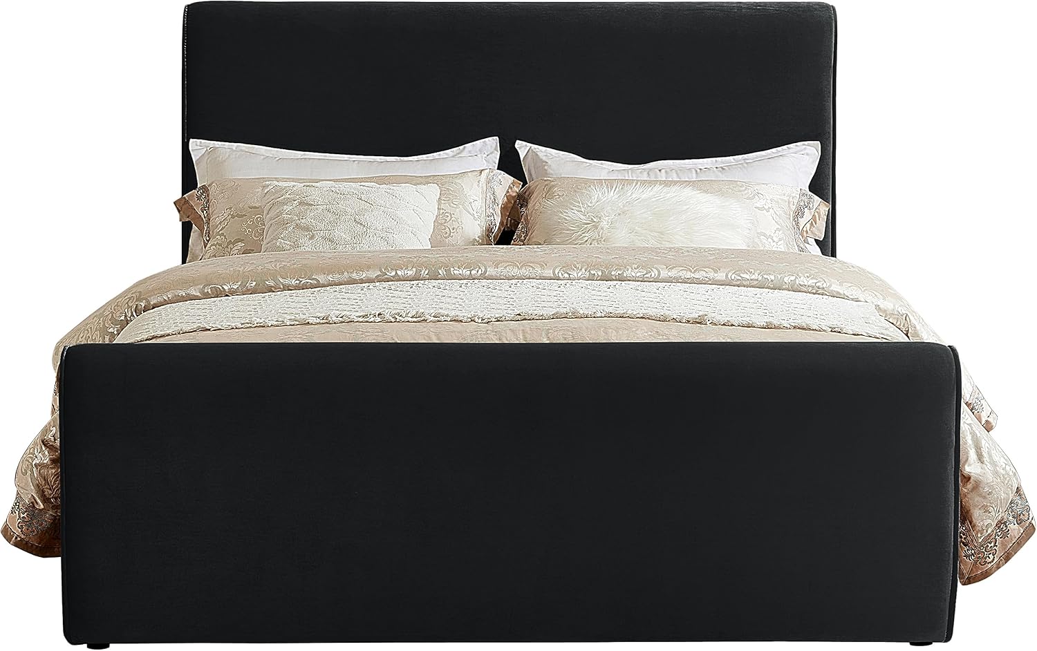 Meridian Furniture SloanBlack-K Sloan Collection Modern | Contemporary Velvet Upholstered King Bed with Rich Soft Black Velvet, Curved Headboard and Footboard, 82' W x 96' D x 45' H, Black, King
