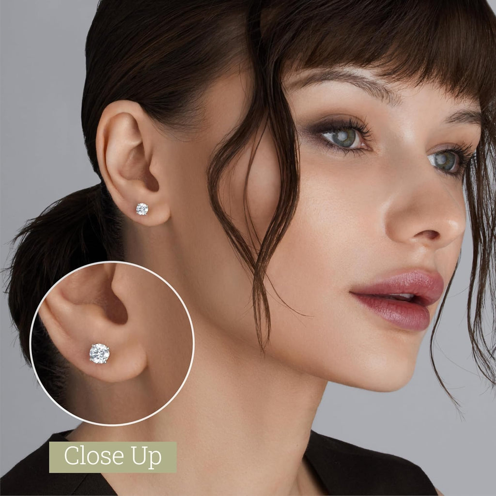 Gilded Lab-Grown Diamond Stud Earrings 10KT White Gold and 10KT Yellow Gold | Hypoallergenic Fine Gold Jewelry | 4-Prong Basket, Push Back Nut | VS2 SI1 Clarity, F Color, Round Cut | 1/5,1/4,1/3,3/8,1/2,3/4,1,2 ct tw