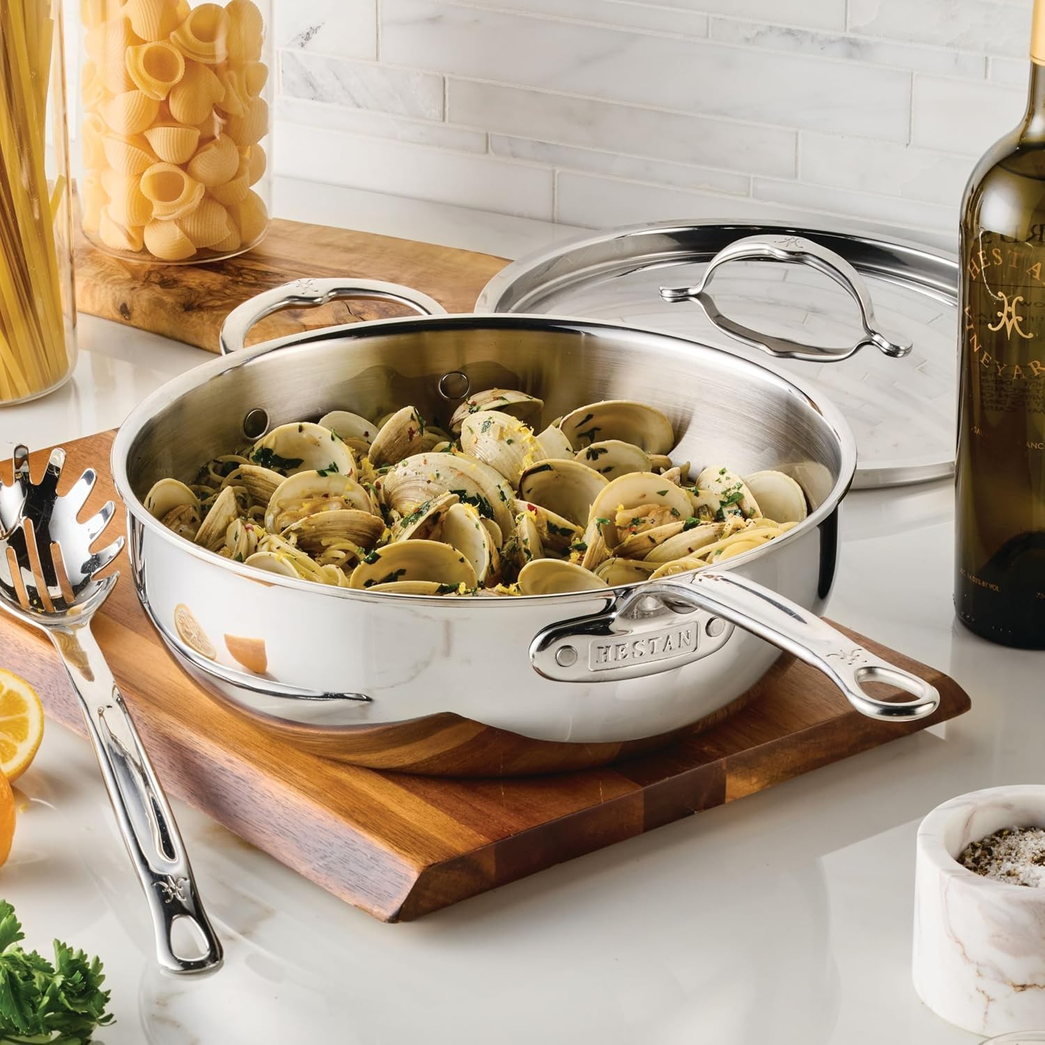 Hestan ProBond Luxe 5-Quart Essential Pan with Lid, Professional Clad Stainless Steel, ProCore Tri-Ply Clad Construction, Polished Exterior, Induction & Oven Safe